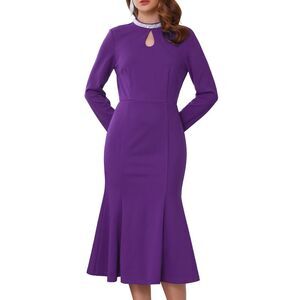 Women's Evening Fishtail Dress Long Sleeve Bodycon Cocktail Dress Purple
